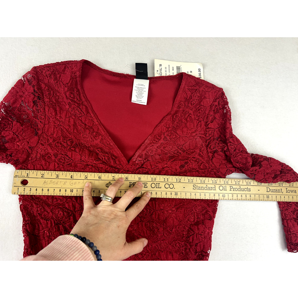 Vintage Y2K 2000s Top Medium red Floral Lace long sleeve Fairy Whimsigoth VTG - Picture 8 of 9